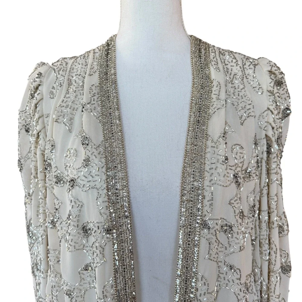 JACK BRYAN Embellished Beaded Sequin Jacket‎ Cream Formal Evening Women 10